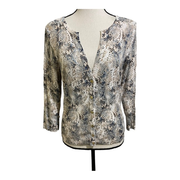 White House black market womens cardigan snap buttons snake rayon size medium - Picture 9 of 12